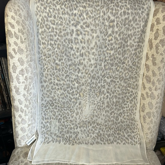 EUC YSL Yves Saint Laurent Sheer animal print cream and grey scarf shawl - Picture 1 of 12
